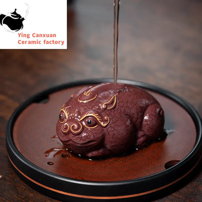 Chinese Yixing Handmade Purple Clay Tea Pet Lucky Animal Statue Ornaments Tea Figurine Desktop Crafts Home Tea Set Decoration