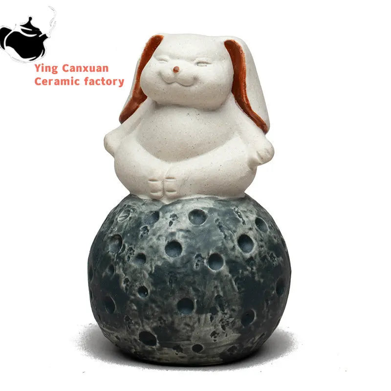Chinese Yixing Handmade Sculpture Purple Clay Tea Pet Moon Rabbit Model Ornaments Tea Figurine Crafts Zisha Tea Set Decoration