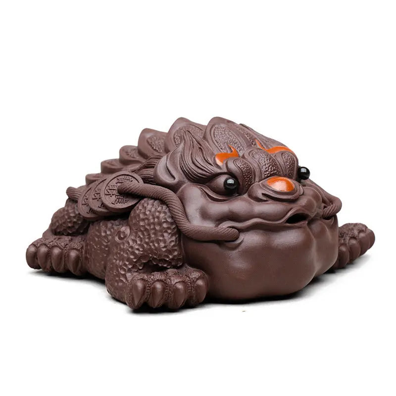 Chinese Yixing High-end Purple Clay Tea Pet Handmade Lucky Golden Toad Statue Ornaments Tea Figurine Zisha Tea Set Decoration