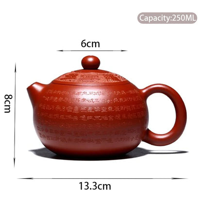 Chinese Yixing High-end Purple Clay Teapot Master Hand-carved Heart Sutra Xishi Tea Pot Handmade Kettle Authentic Zisha Tea Set