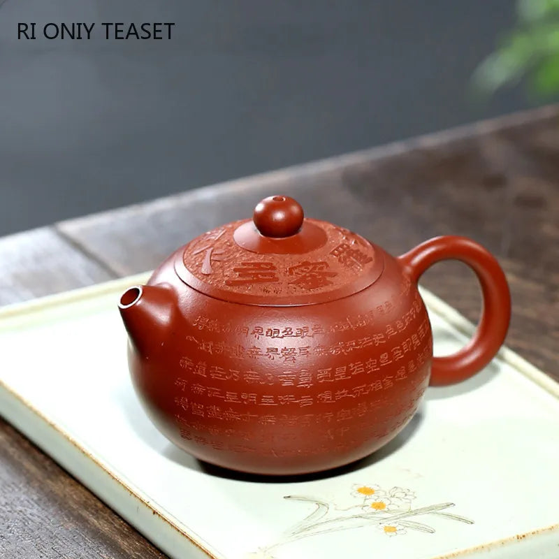 Chinese Yixing High-end Purple Clay Teapot Master Hand-carved Heart Sutra Xishi Tea Pot Handmade Kettle Authentic Zisha Tea Set