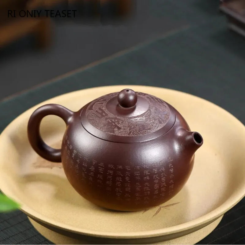Chinese Yixing High-end Purple Clay Teapot Master Hand-carved Heart Sutra Xishi Tea Pot Handmade Kettle Authentic Zisha Tea Set
