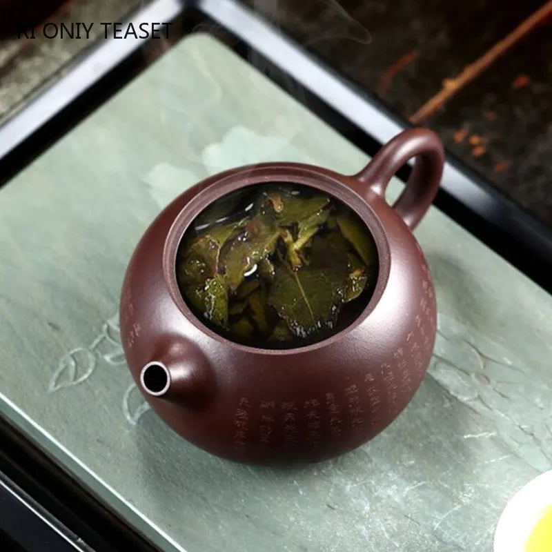 Chinese Yixing High-end Purple Clay Teapot Master Hand-carved Heart Sutra Xishi Tea Pot Handmade Kettle Authentic Zisha Tea Set