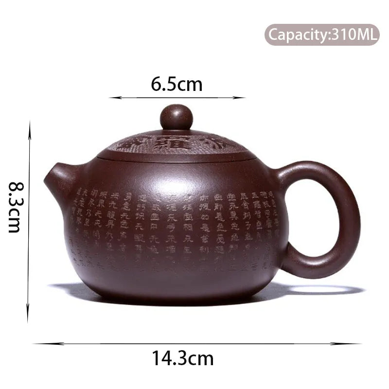Chinese Yixing High-end Purple Clay Teapot Master Hand-carved Heart Sutra Xishi Tea Pot Handmade Kettle Authentic Zisha Tea Set