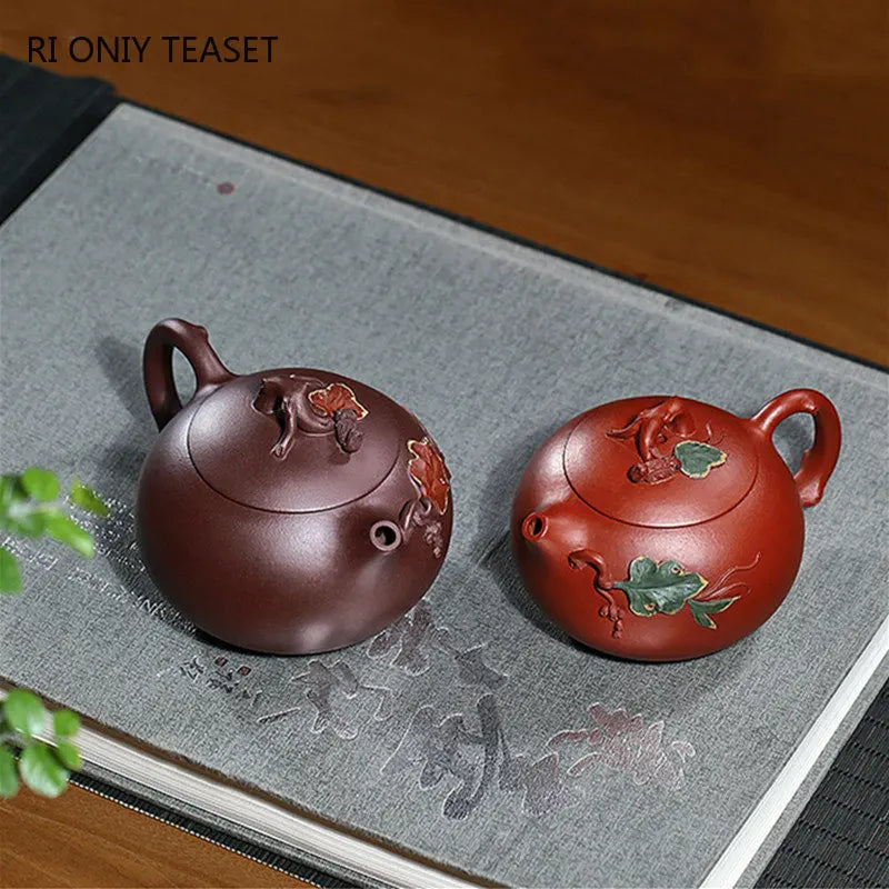 Chinese Yixing High-end Purple Clay Teapots Famous Artists Handmade Squirrel Grape Xishi Tea Pot Kettle Zisha Tea Set Collection