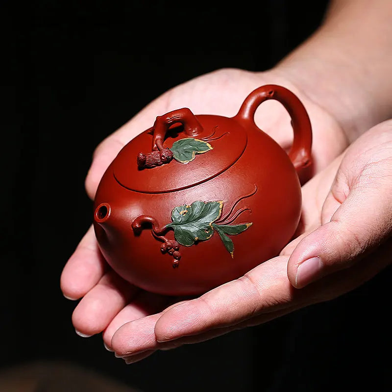 Chinese Yixing High-end Purple Clay Teapots Famous Artists Handmade Squirrel Grape Xishi Tea Pot Kettle Zisha Tea Set Collection