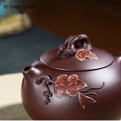 Chinese Yixing High-end Purple Clay Teapots Famous Artists Handmade Squirrel Grape Xishi Tea Pot Kettle Zisha Tea Set Collection