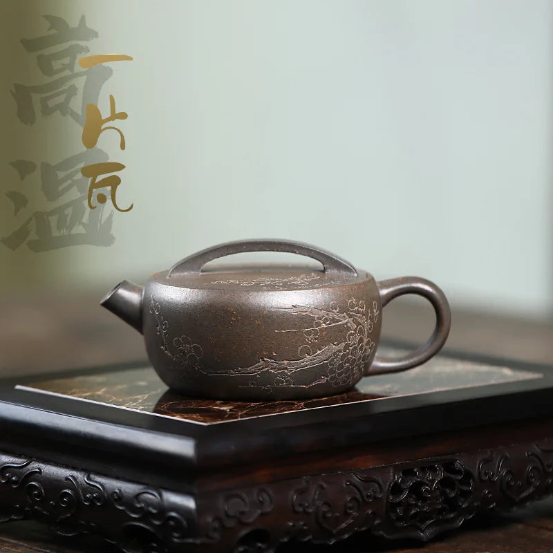 Chinese Yixing Large Diameter High-end Purple Clay Teapot Famous Handmade Tea Pot Raw ore Mud Kettle Zisha Kungfu Tea Set 130ml