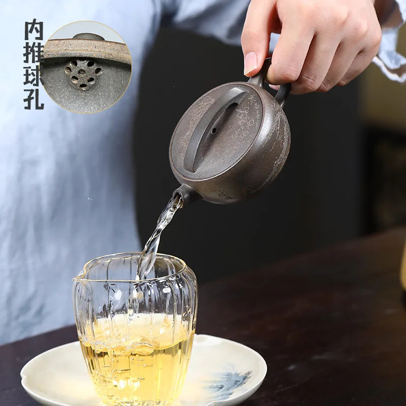 Chinese Yixing Large Diameter High-end Purple Clay Teapot Famous Handmade Tea Pot Raw ore Mud Kettle Zisha Kungfu Tea Set 130ml