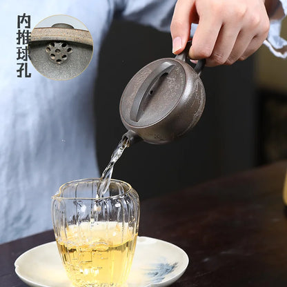 Chinese Yixing Large Diameter High-end Purple Clay Teapot Famous Handmade Tea Pot Raw ore Mud Kettle Zisha Kungfu Tea Set 130ml