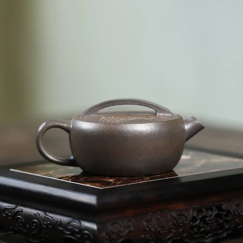 Chinese Yixing Large Diameter High-end Purple Clay Teapot Famous Handmade Tea Pot Raw ore Mud Kettle Zisha Kungfu Tea Set 130ml