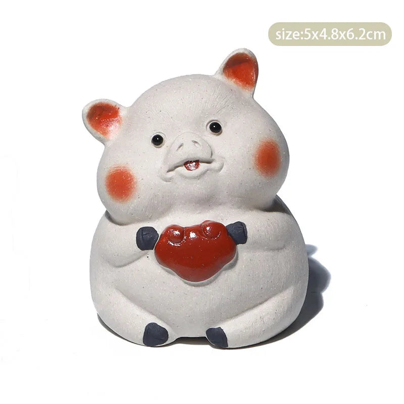 Chinese Yixing Purple Clay Tea Pet Cute Pig Statue Figure Ornaments Desktop Handmade Sculpture Crafts Zisha Tea Set Decoration