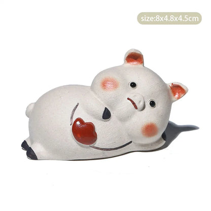 Chinese Yixing Purple Clay Tea Pet Cute Pig Statue Figure Ornaments Desktop Handmade Sculpture Crafts Zisha Tea Set Decoration