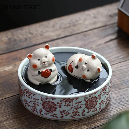 Chinese Yixing Purple Clay Tea Pet Cute Pig Statue Figure Ornaments Desktop Handmade Sculpture Crafts Zisha Tea Set Decoration