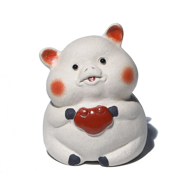 Chinese Yixing Purple Clay Tea Pet Cute Pig Statue Figure Ornaments Desktop Handmade Sculpture Crafts Zisha Tea Set Decoration