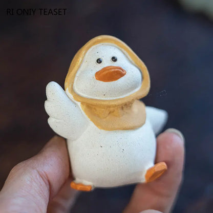 Chinese Yixing Purple Clay Tea Pet Handmade Sculpture Lovely Duck Statue Ornaments Tea Figurine Crafts Zisha Tea Set Decoration