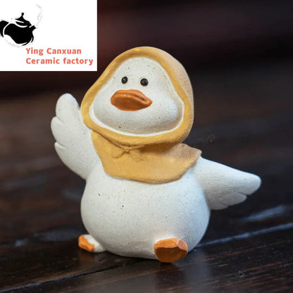 Chinese Yixing Purple Clay Tea Pet Handmade Sculpture Lovely Duck Statue Ornaments Tea Figurine Crafts Zisha Tea Set Decoration
