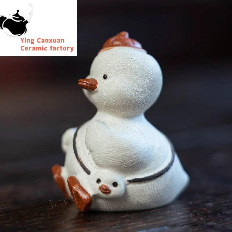 Chinese Yixing Purple Clay Tea Pet Handmade Sculpture Lovely Duck Statue Ornaments Tea Figurine Crafts Zisha Tea Set Decoration