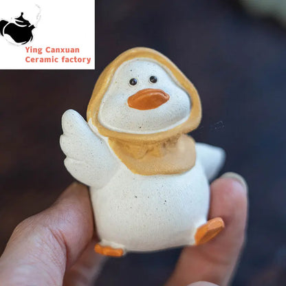 Chinese Yixing Purple Clay Tea Pet Handmade Sculpture Lovely Duck Statue Ornaments Tea Figurine Crafts Zisha Tea Set Decoration