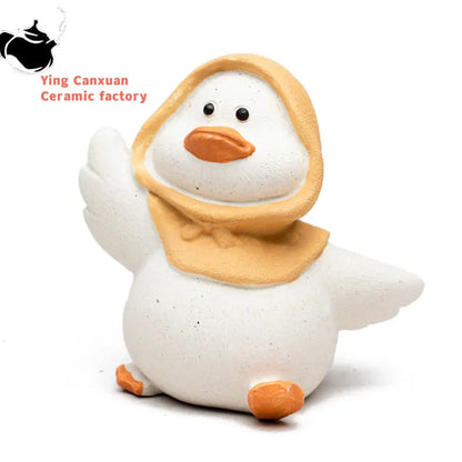 Chinese Yixing Purple Clay Tea Pet Handmade Sculpture Lovely Duck Statue Ornaments Tea Figurine Crafts Zisha Tea Set Decoration