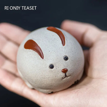 Chinese Yixing Purple Clay Tea Pet Handmade Sculpture Zodiac Rabbit Statue Ornaments Tea Figurine Craft Zisha Tea Set Decoration