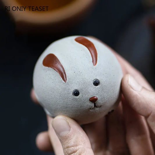 Chinese Yixing Purple Clay Tea Pet Handmade Sculpture Zodiac Rabbit Statue Ornaments Tea Figurine Craft Zisha Tea Set Decoration
