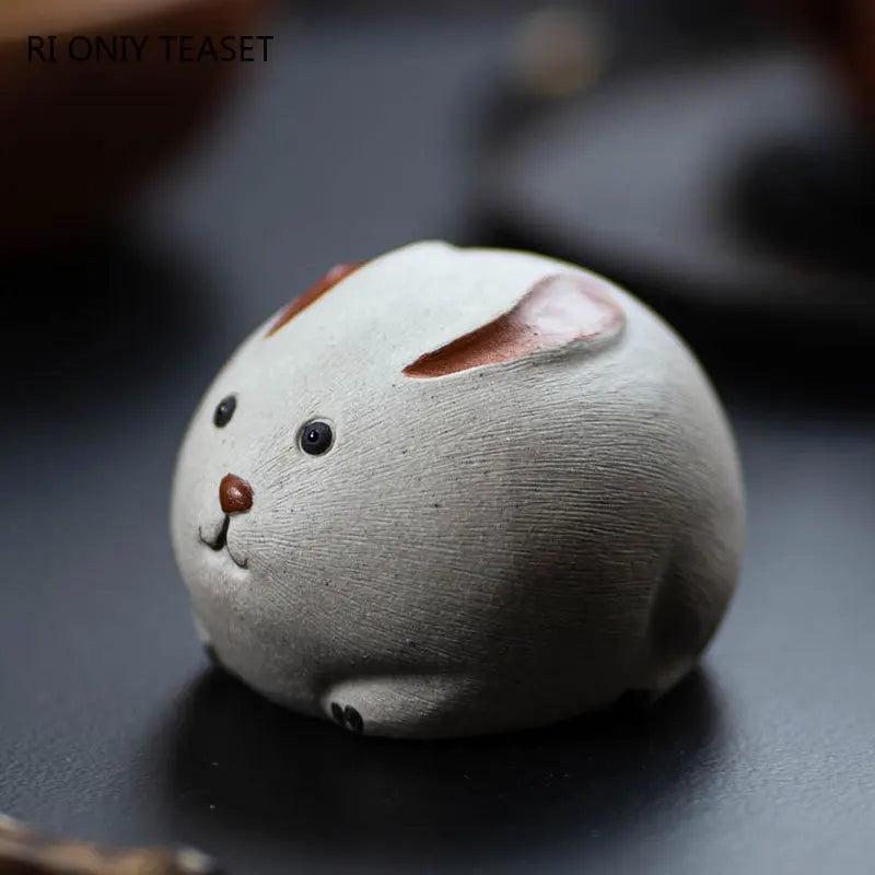 Chinese Yixing Purple Clay Tea Pet Handmade Sculpture Zodiac Rabbit Statue Ornaments Tea Figurine Craft Zisha Tea Set Decoration