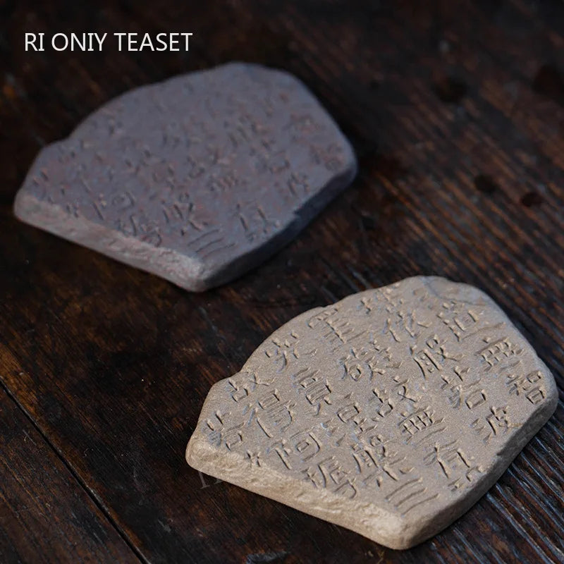 Chinese Yixing Purple Clay Tea Pet Handmade Teapot Teacup Cushion Master Hand-carved Heart Sutra Crafts Zisha Tea Set Decoration