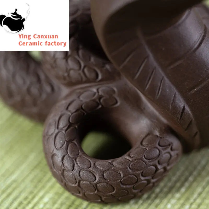 Chinese Yixing Purple Clay Tea Pet Handmade Zodiac Cobra Statue Sculpture Ornaments Tea Figurine Crafts Home Tea Set Decoration