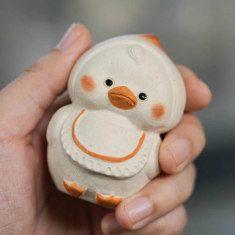 Chinese Yixing Purple Clay Tea Pet Little Yellow Duck Statue Ornaments Tea Figurine Handmade Zisha Sculpture Tea Set Decoration