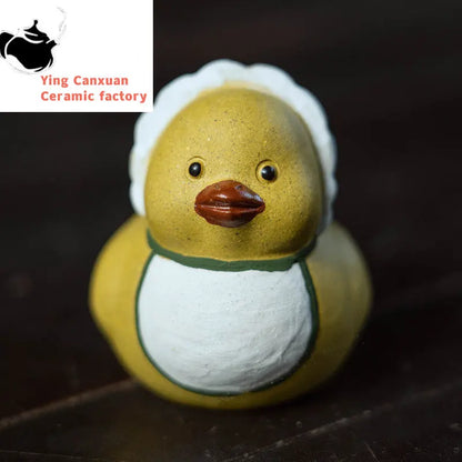 Chinese Yixing Purple Clay Tea Pet Little Yellow Duck Statue Ornaments Tea Figurine Handmade Zisha Sculpture Tea Set Decoration