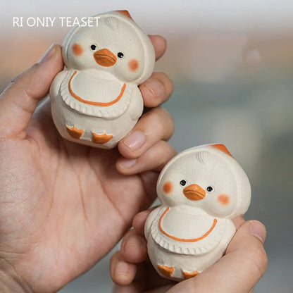 Chinese Yixing Purple Clay Tea Pet Little Yellow Duck Statue Ornaments Tea Figurine Handmade Zisha Sculpture Tea Set Decoration