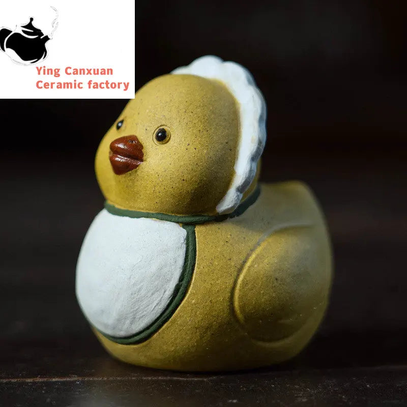Chinese Yixing Purple Clay Tea Pet Little Yellow Duck Statue Ornaments Tea Figurine Handmade Zisha Sculpture Tea Set Decoration