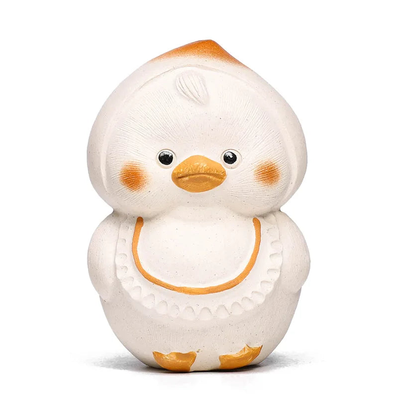 Chinese Yixing Purple Clay Tea Pet Little Yellow Duck Statue Ornaments Tea Figurine Handmade Zisha Sculpture Tea Set Decoration