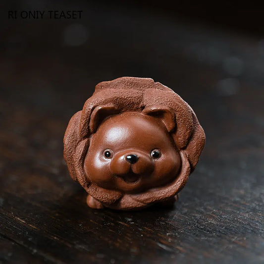 Chinese Yixing Purple Clay Tea Pet Lucky Cabbage Dog Statue Ornaments Handmade Zisha Tea Figurine Crafts Tea Set Decoration
