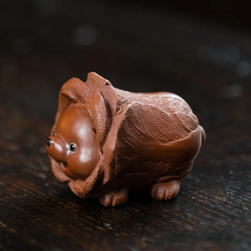 Chinese Yixing Purple Clay Tea Pet Lucky Cabbage Dog Statue Ornaments Handmade Zisha Tea Figurine Crafts Tea Set Decoration