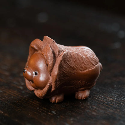 Chinese Yixing Purple Clay Tea Pet Lucky Cabbage Dog Statue Ornaments Handmade Zisha Tea Figurine Crafts Tea Set Decoration