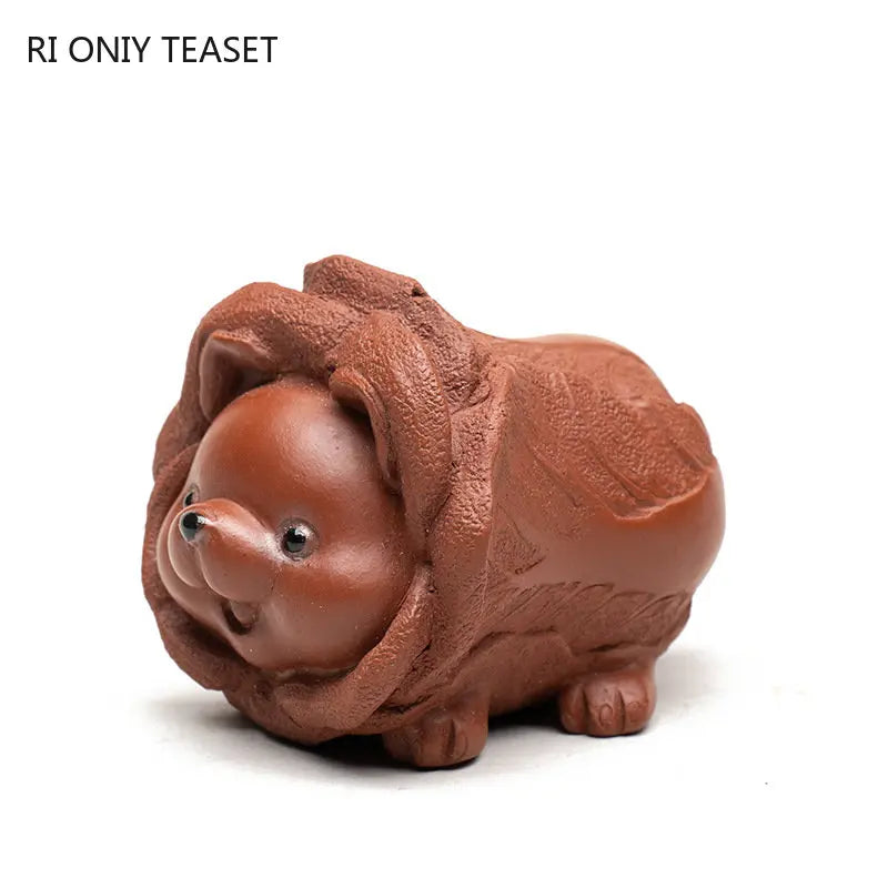 Chinese Yixing Purple Clay Tea Pet Lucky Cabbage Dog Statue Ornaments Handmade Zisha Tea Figurine Crafts Tea Set Decoration