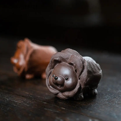 Chinese Yixing Purple Clay Tea Pet Lucky Cabbage Dog Statue Ornaments Handmade Zisha Tea Figurine Crafts Tea Set Decoration