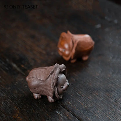 Chinese Yixing Purple Clay Tea Pet Lucky Cabbage Dog Statue Ornaments Handmade Zisha Tea Figurine Crafts Tea Set Decoration