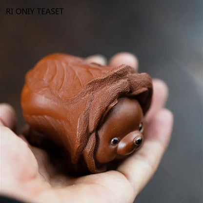 Chinese Yixing Purple Clay Tea Pet Lucky Cabbage Dog Statue Ornaments Handmade Zisha Tea Figurine Crafts Tea Set Decoration