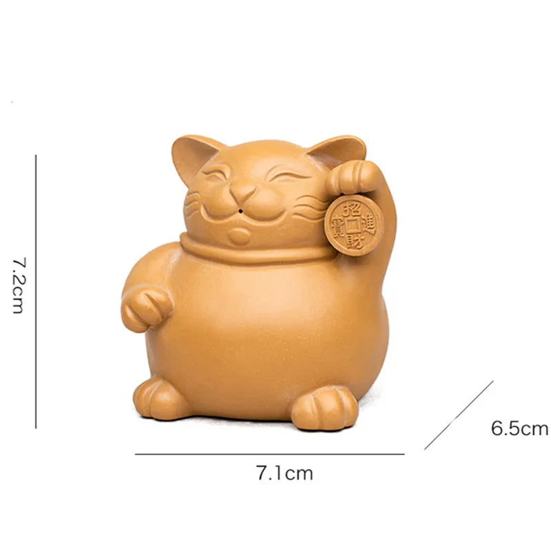 Chinese Yixing Purple Clay Tea Pet Lucky Fortune Cat Ornaments Animal Tea Figurine Crafts Handmade Sculpture Tea Set Decoration