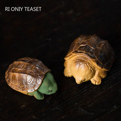 Chinese Yixing Purple Clay Tea Pet Lucky Golden Turtle Statue Ornaments Tea Figurine Desktop Crafts Zisha Tea Set Decoration