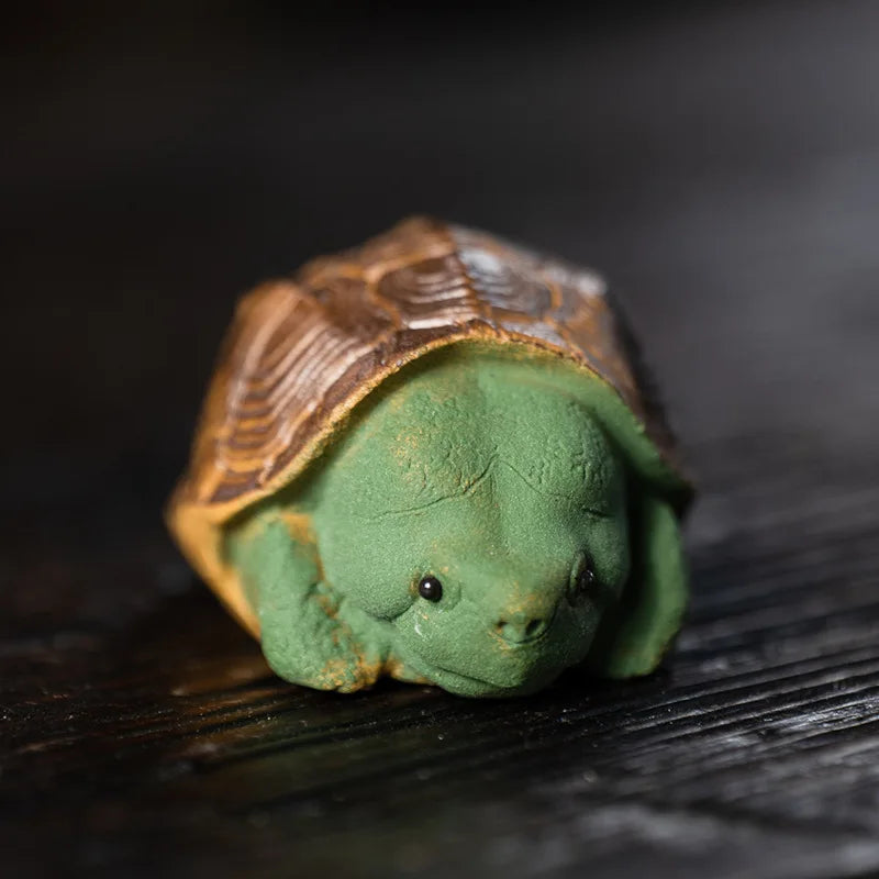 Chinese Yixing Purple Clay Tea Pet Lucky Golden Turtle Statue Ornaments Tea Figurine Desktop Crafts Zisha Tea Set Decoration