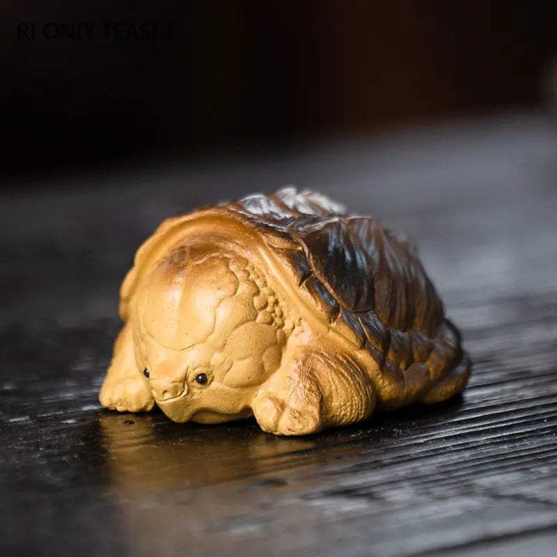 Chinese Yixing Purple Clay Tea Pet Lucky Golden Turtle Statue Ornaments Tea Figurine Desktop Crafts Zisha Tea Set Decoration