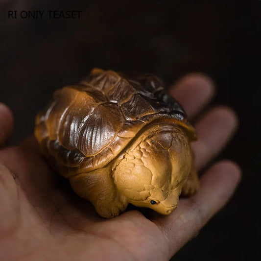 Chinese Yixing Purple Clay Tea Pet Lucky Golden Turtle Statue Ornaments Tea Figurine Desktop Crafts Zisha Tea Set Decoration