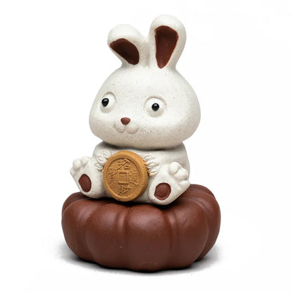 Chinese Yixing Purple Clay Tea Pet Lucky Pumpkin Rabbit Ornaments Tea Figurine Handmade Sculpture Craft Zisha Tea Set Decoration