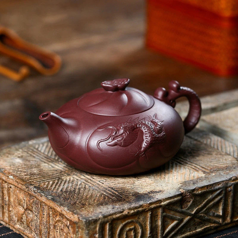 Chinese Yixing Purple Clay Tea Pot Hand Carving Filter Beauty Kettle Raw Ore Purple Mud Tea Set Household Tea Infuser 330ml