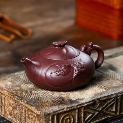 Chinese Yixing Purple Clay Tea Pot Hand Carving Filter Beauty Kettle Raw Ore Purple Mud Tea Set Household Tea Infuser 330ml