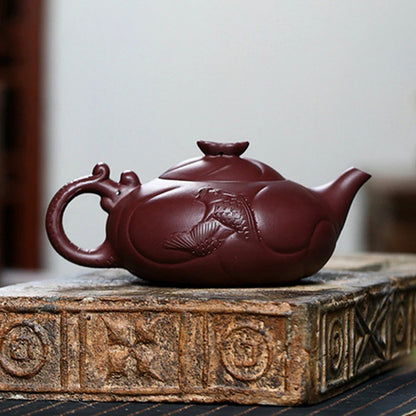 Chinese Yixing Purple Clay Tea Pot Hand Carving Filter Beauty Kettle Raw Ore Purple Mud Tea Set Household Tea Infuser 330ml